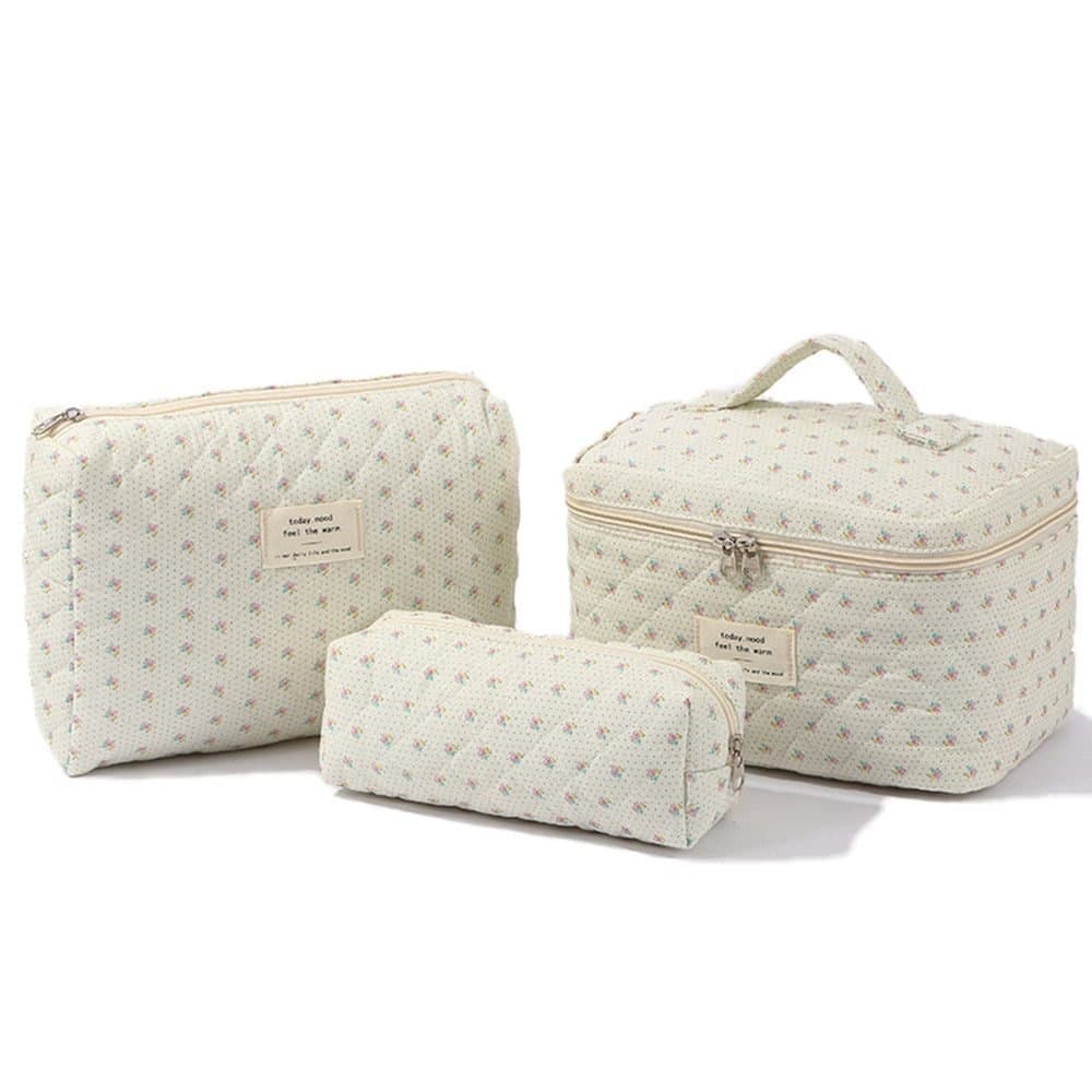 3-Piece Floral Makeup Bag Set, 20 x 15 cm, Travel Toiletry Bag