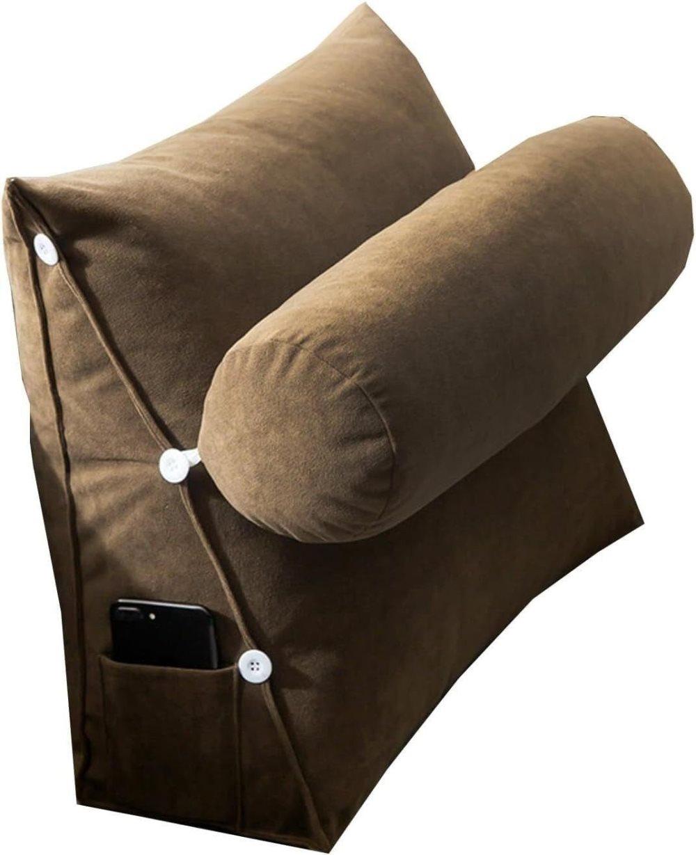 Adjustable Lumbar Support Cushion with Headrest for Office Chair, 45 x 45 x 20cm, Brown