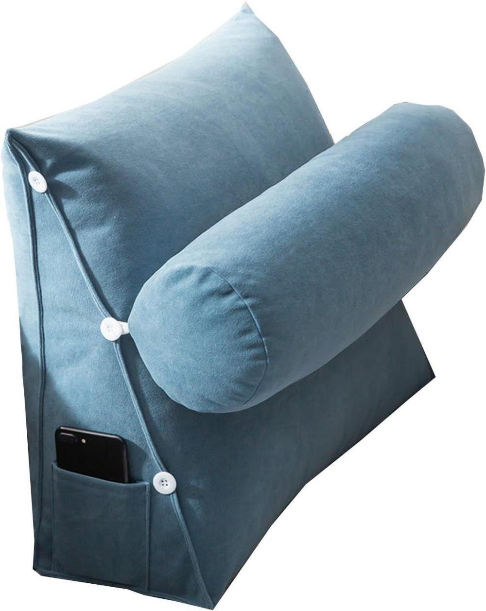 Adjustable Lumbar Support Cushion with Headrest for Office Chair, 45 x 45 x 20cm, Blue