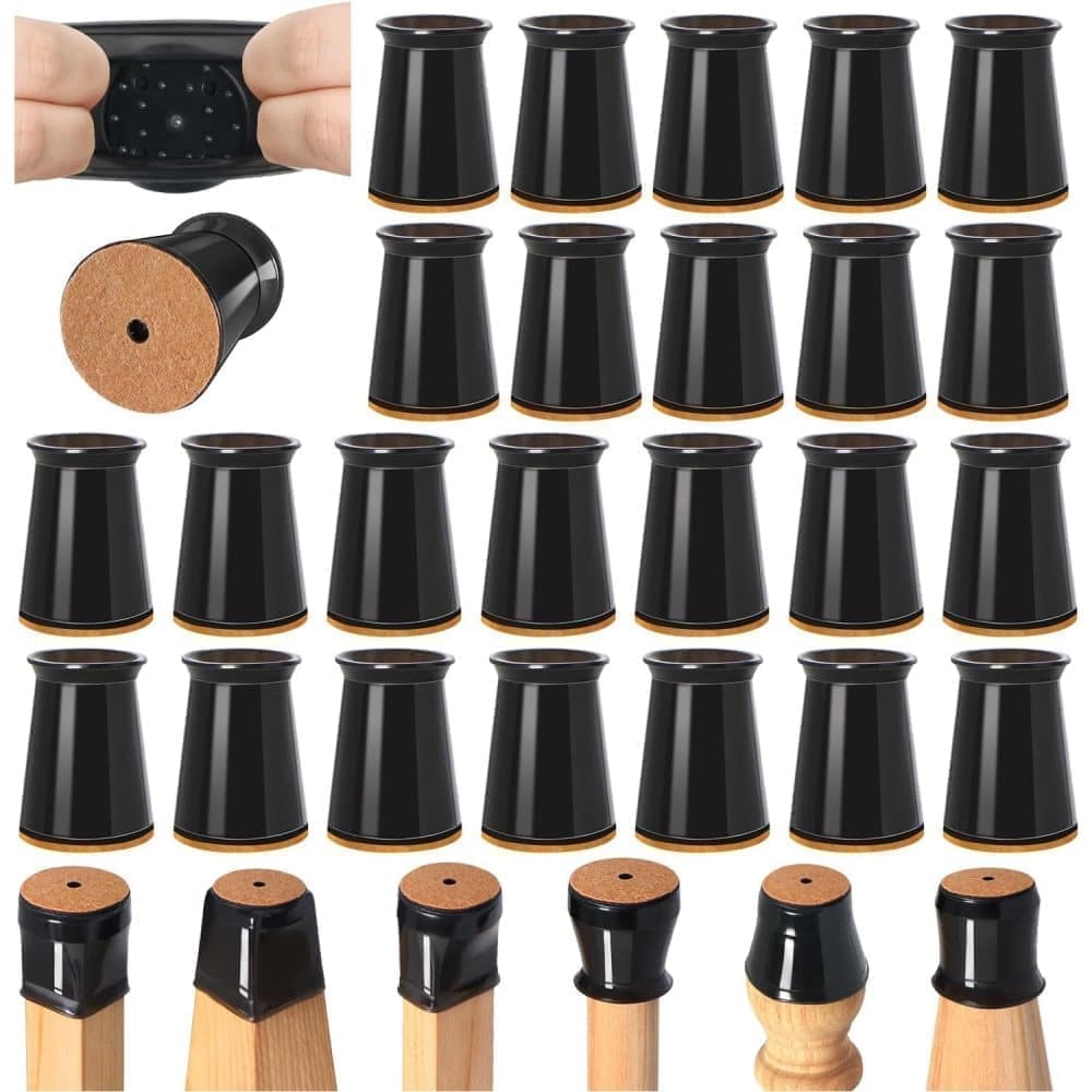 32pcs Furniture Leg Protectors with Felt, 32mm, Black