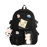 Girls School Backpack Waterproof with Accessories and Plush Pendant, Black, Ideal for School and Travel