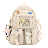Cute Waterproof School Backpack for Girls with Accessories and Plush Pendant, Ideal for School and Travel, Beige