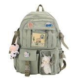 School Backpack Cute Waterproof for Girls with Accessories and Plush Pendant, Green