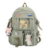 School Backpack Cute Waterproof for Girls with Accessories and Plush Pendant, Green
