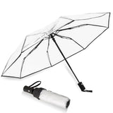 9 Fiberglass Ribs Automatic Folding Transparent Umbrella, Waterproof Lightweight Travel Rain, Black