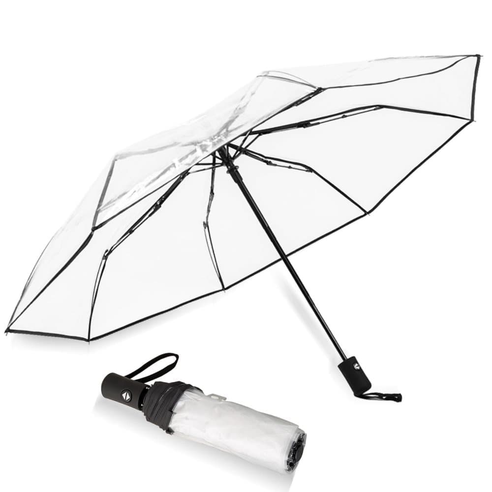 9 Fiberglass Ribs Automatic Folding Transparent Umbrella, Waterproof Lightweight Travel Rain, Black