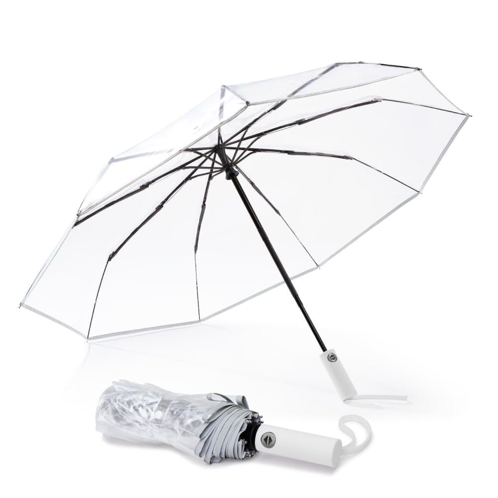 Automatic Folding Transparent Umbrella with 9 Fiberglass Ribs, Waterproof Lightweight Travel Rain Umbrella, White