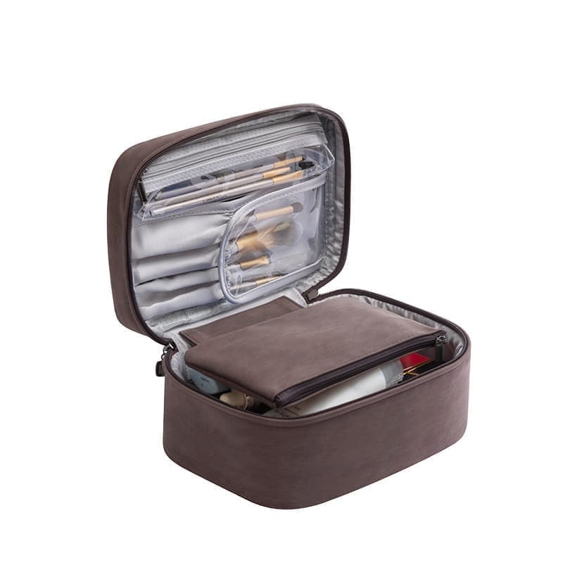 2-in-1 Makeup and Toiletry Bag with Handle, Brown