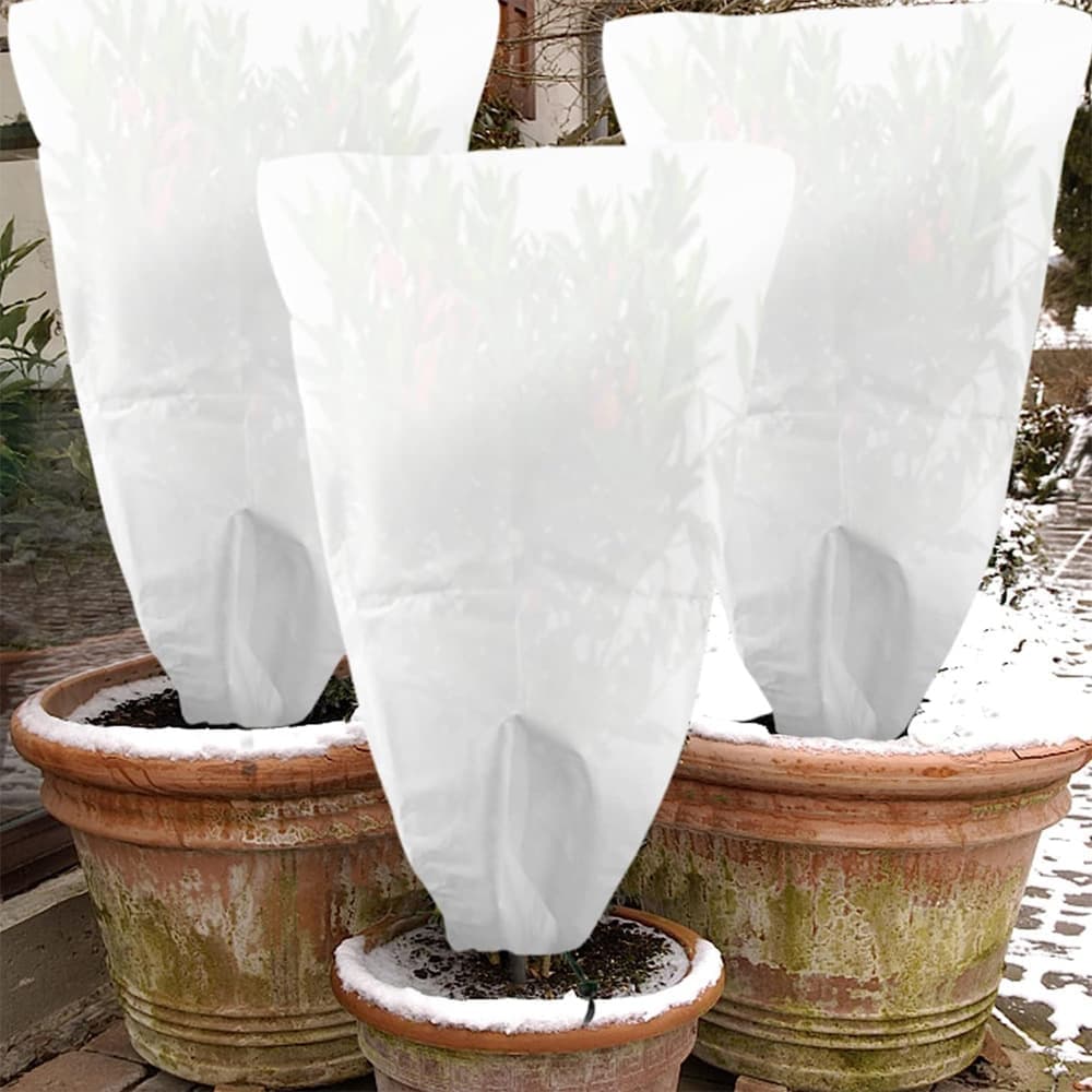 3-Pack Winter Plant Protection Frost Cover with Drawstring, Reusable Durable for Outdoor Plants Fruit Trees Potted Plants, 80x120cm, White