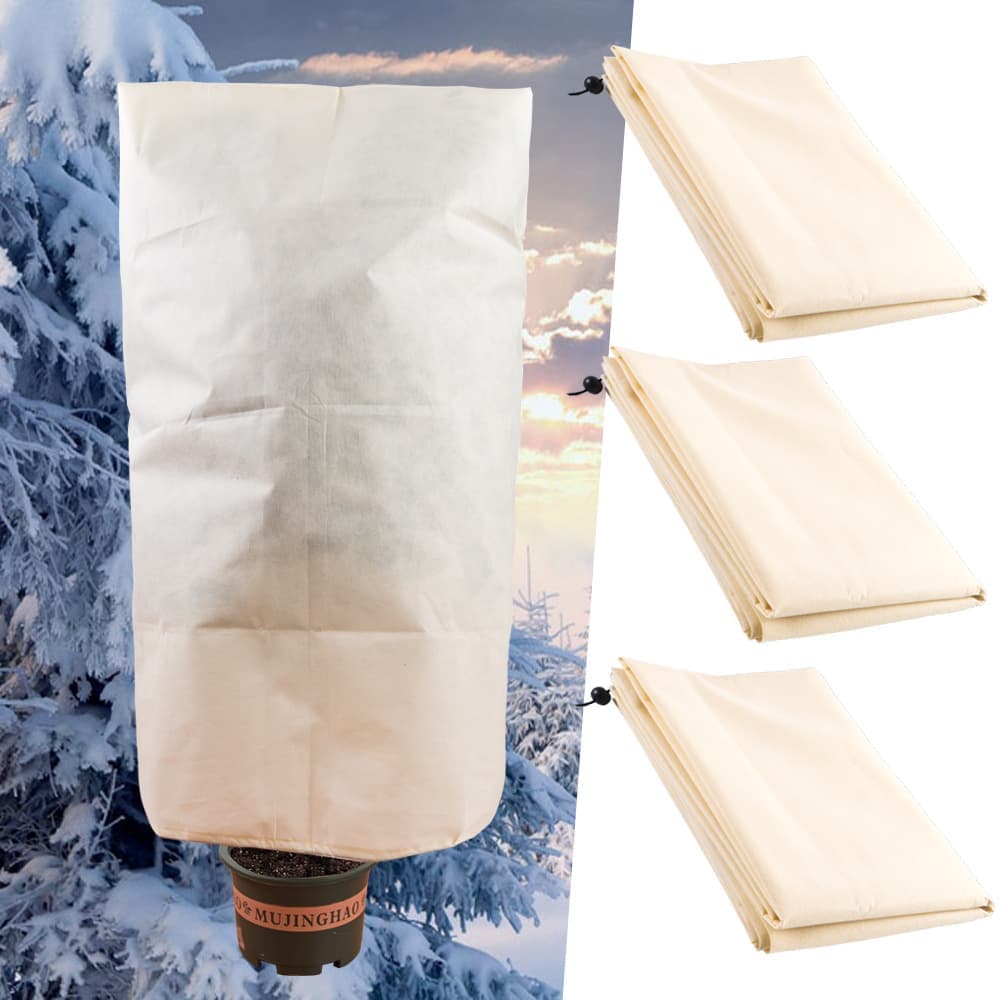 3-Pack Winter Plant Protection Covers Reusable Durable for Outdoor Plants Fruit Trees Potted Plants, 100x150cm, Beige