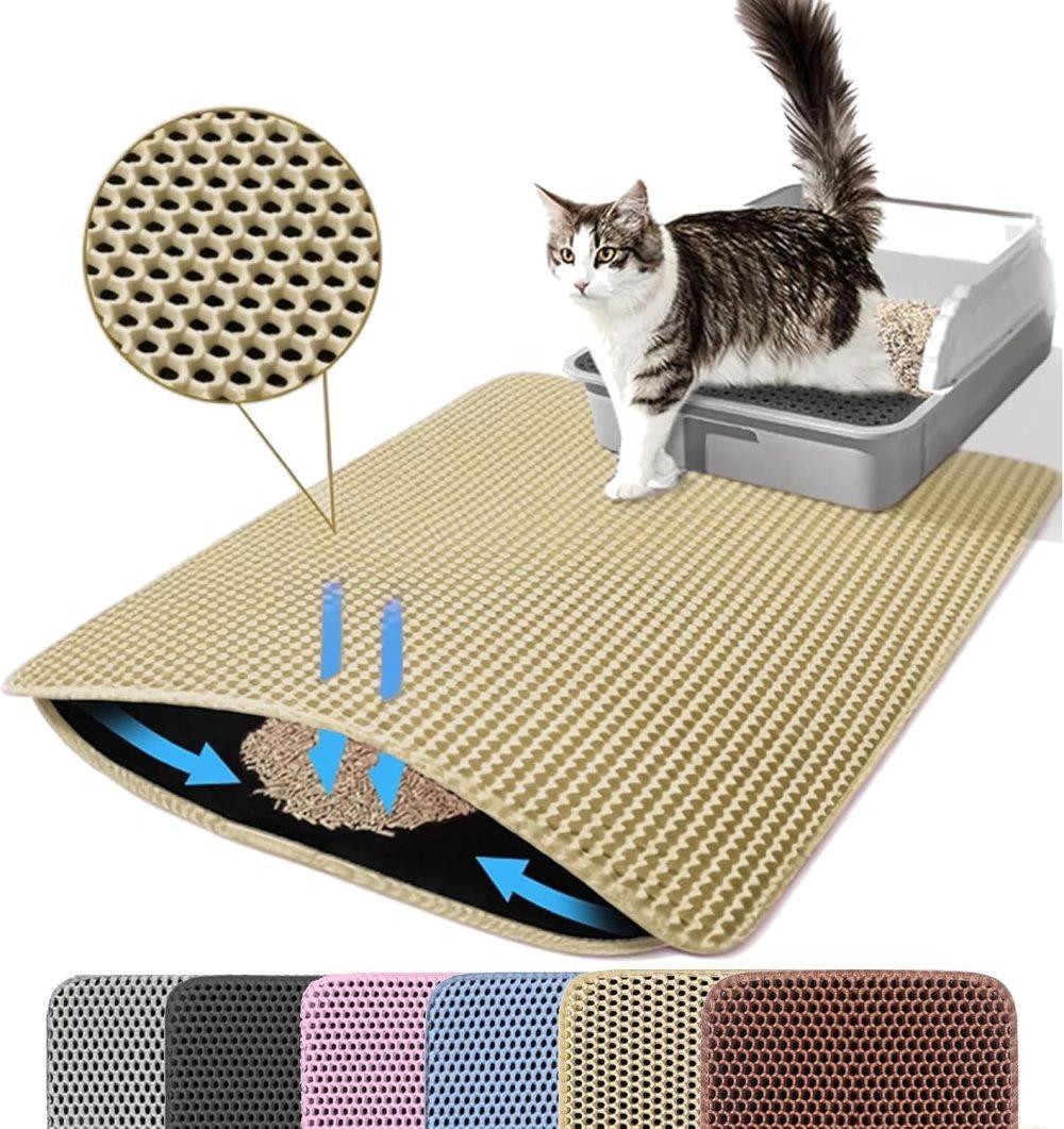 Double EVA Cat Litter Mat, 40x50cm, Beige, Prevents Scattered Sand, Multiple Sizes and Colors Available