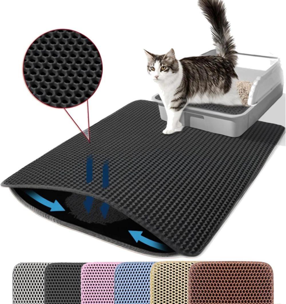 Double EVA Cat Litter Mat for Scattered Sand Control, Black, 45x60cm