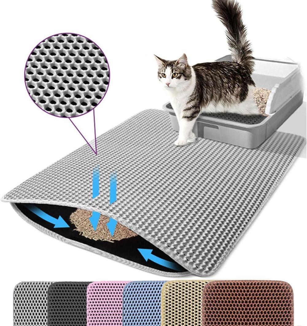 Gray Double EVA Cat Litter Mat, 45x60cm, Prevents Scattered Sand, Multiple Colors Available