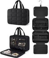 Women's Hanging Travel Makeup Bag with Jewelry Compartment, Black, 31×12×23 cm