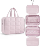 Pink Hanging Travel Makeup Bag with Jewelry Compartment, 28×12×20 cm