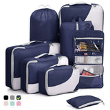 8-Piece Suitcase Organizer Set with Durable Packing Cubes and Shoe Bags, Dark Blue