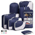 8-Piece Suitcase Organizer Set with Durable Packing Cubes and Shoe Bags, Dark Blue