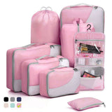 8-Piece Suitcase Organizer Set with Durable Packing Cubes and Clothing Shoe Bags, Pink