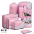 8-Piece Suitcase Organizer Set with Durable Packing Cubes and Clothing Shoe Bags, Pink