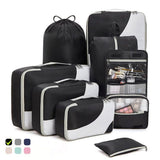 8-Piece Suitcase Organizer Set with Durable Packing Cubes and Clothing Shoe Bags, Black
