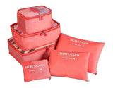 6-Piece Waterproof Travel Bag Set Luggage Organizer, Red
