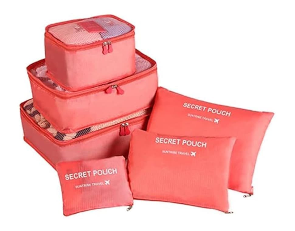 6-Piece Waterproof Travel Bag Set Luggage Organizer, Red