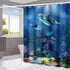 Waterproof Shower Curtain with Sea Turtle and Dolphin Motif, 180x180 cm, Dark Blue, Mildew Resistant