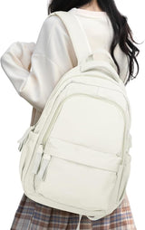 14-inch Laptop Backpack Waterproof Lightweight Daypack for School University, Compatible with Girls Boys, 14-inch, White