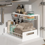 2-Tier White Storage Shelf Spice Rack for Kitchen Bathroom Drawer Organization