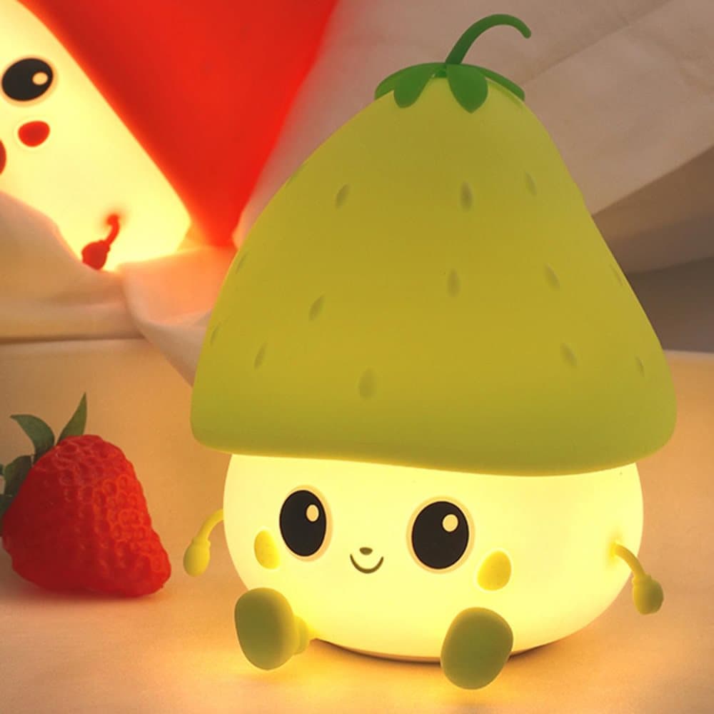 Sweet Strawberry LED Night Light Dimmable USB Rechargeable for Kids, Silicone, Green