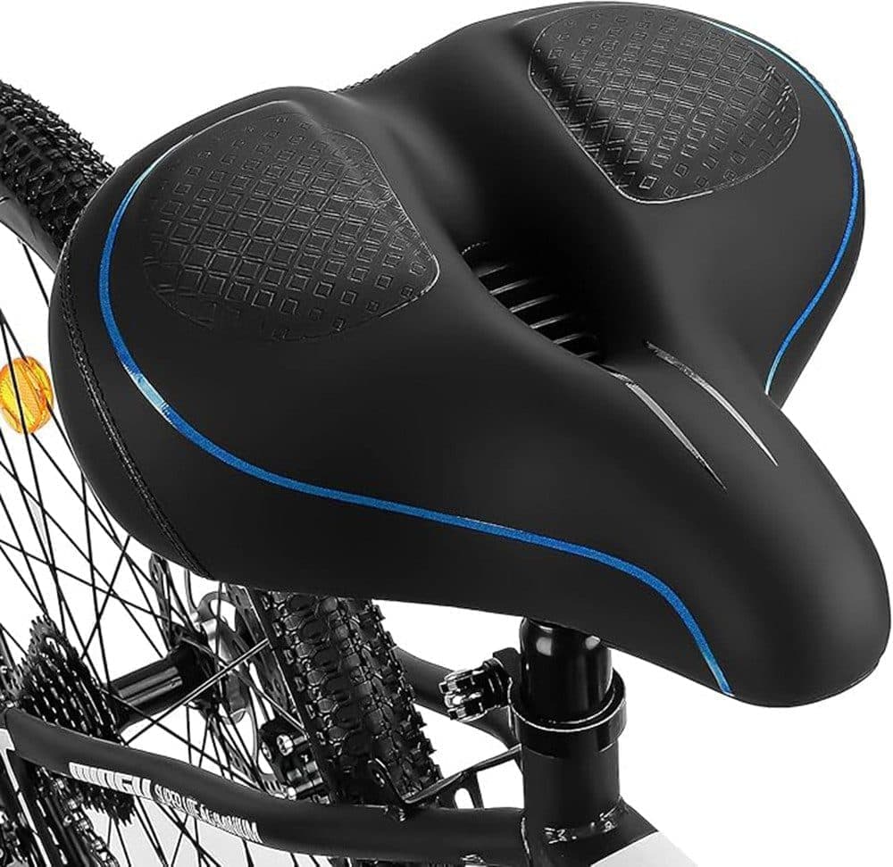Unisex Comfortable Bicycle Saddle with Double Shock Absorbers, Breathable Waterproof Ergonomic Design, Blue
