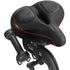 Comfortable unisex bicycle saddle with double shock absorbers, breathable waterproof ergonomic design, red