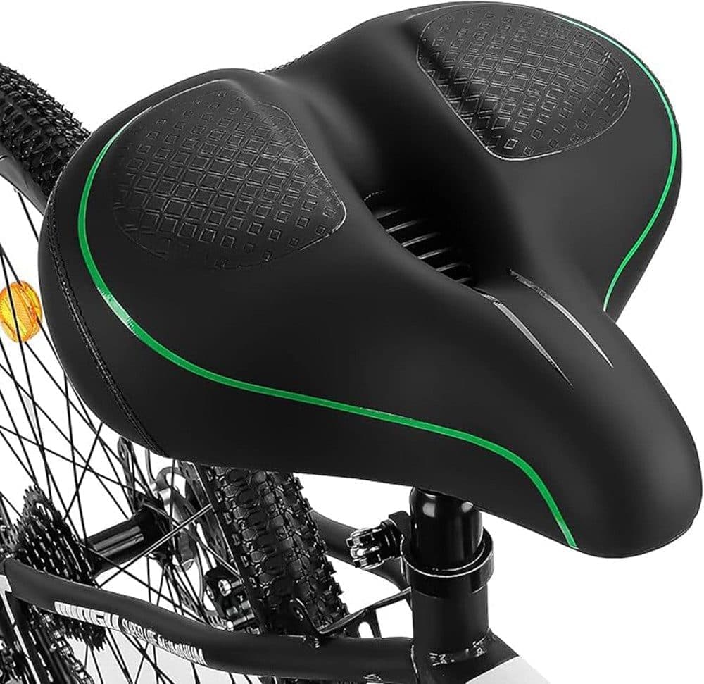 Comfortable unisex bicycle saddle with double shock absorbers, breathable waterproof ergonomic design, Green