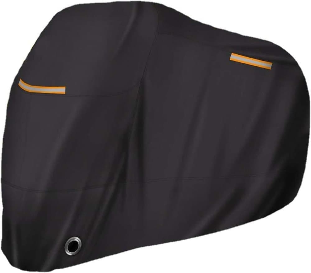 Waterproof Motorcycle Cover with Reflective Strips and Lock Holes, Black, with Storage Bag