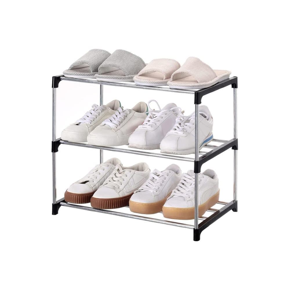 Stackable Shoe Rack 3-Tier Space Saving Storage for Shoes and Bags, 43×26×38cm