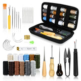 48-Piece Leather Sewing Kit with Needles, Scissors, Measuring Tape, Rivets and 12 Thread Colors