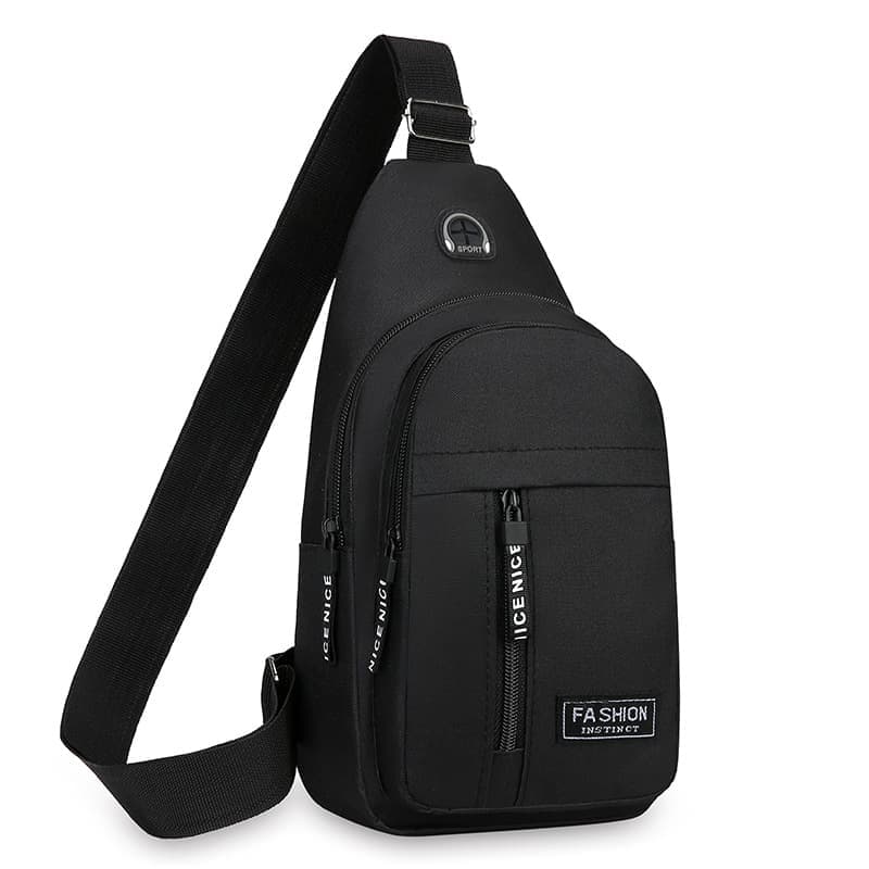 Unisex Crossbody Chest Backpack with Headphone Jack for Hiking Travel Climbing, Black