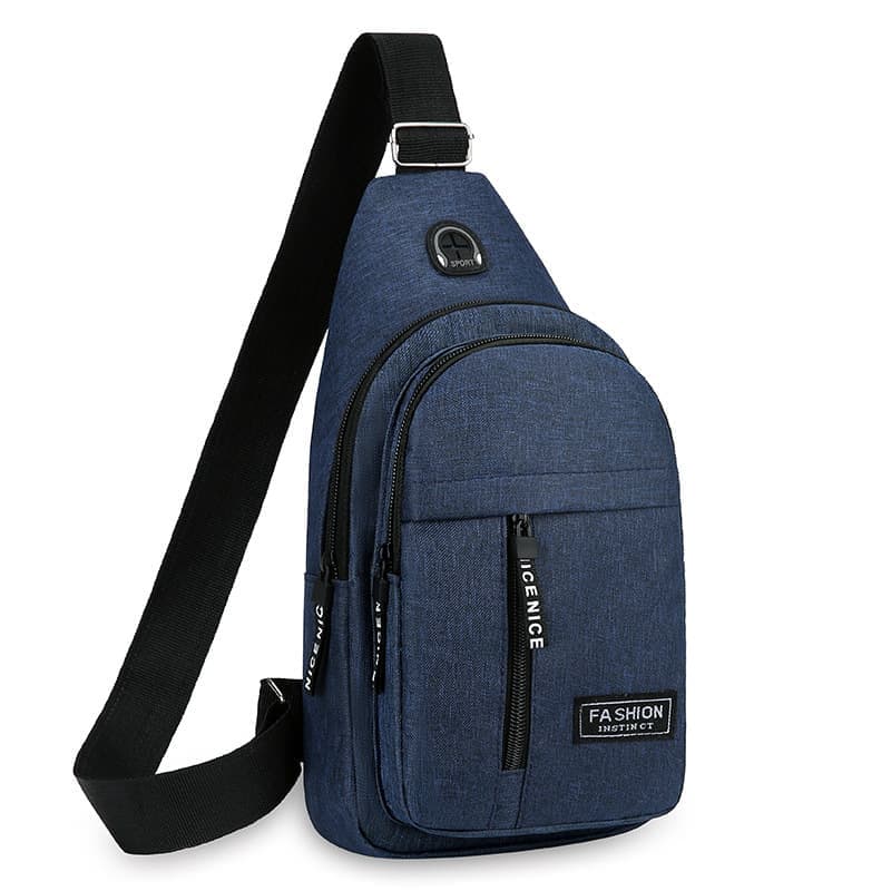 Unisex Blue Crossbody Shoulder Chest Backpack with Headphone Jack for Hiking Travel Climbing