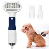 Pet Hair Dryer 3-in-1 with Brush, Portable Quiet Dog Cat Grooming Tool, 3 Heat Settings Overheat Protection, Blue