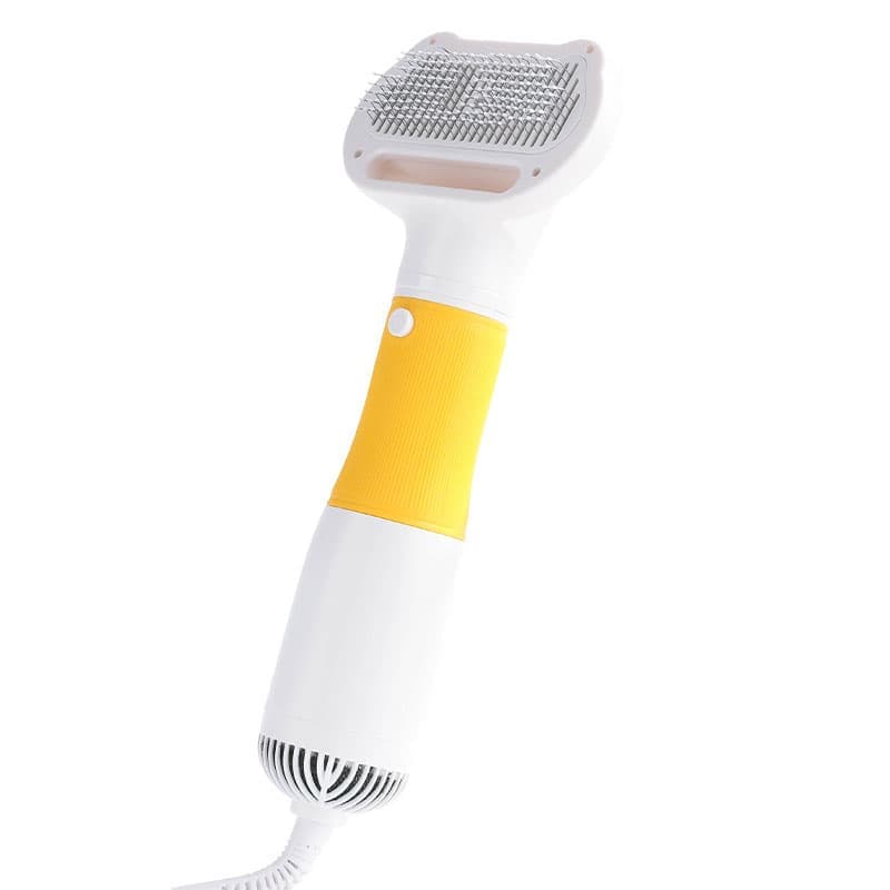 Portable 3-in-1 Pet Hair Dryer with Brush, 3 Heat Settings Overheat Protection, Quiet Dog Cat Grooming Tool, Yellow