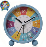 Silent Alarm Clock with Night Light for Children, Round, 8cm, Blue