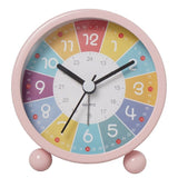 Colorful Silent Alarm Clock with Night Light for Children, 8cm Round, Pink