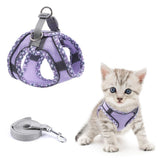 Adjustable Dog and Cat Harness with Leash, Reflective Soft Secure Fit, M, Purple