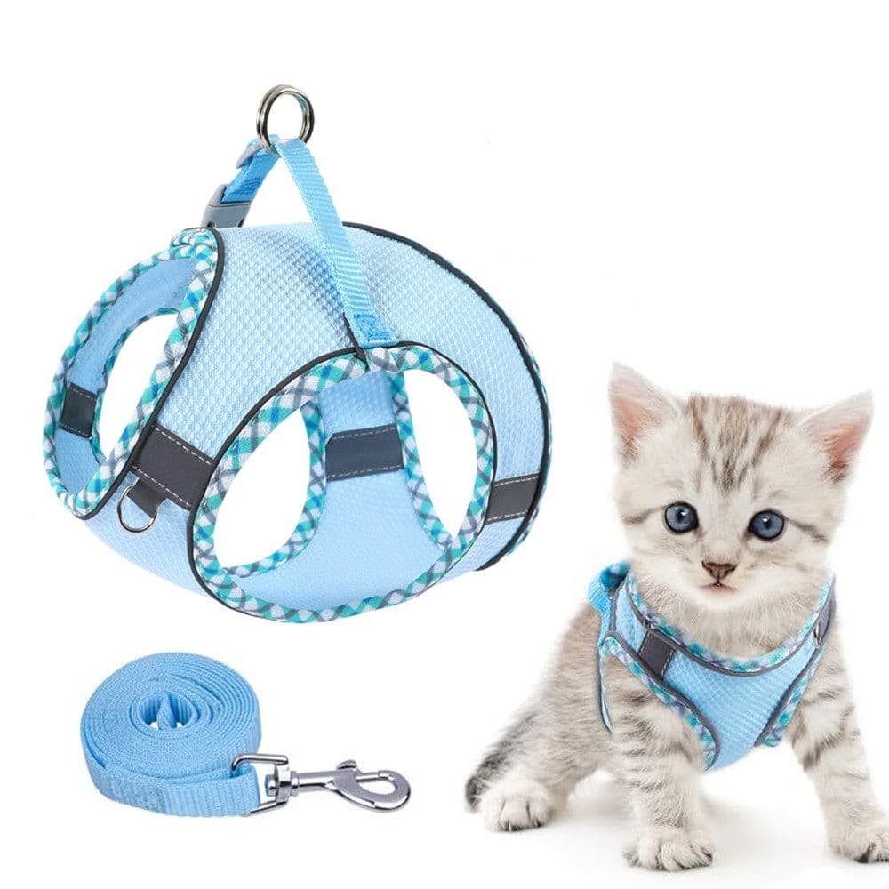 Adjustable Dog and Cat Harness with Leash Reflective Soft Secure Fit, XS, Light Blue