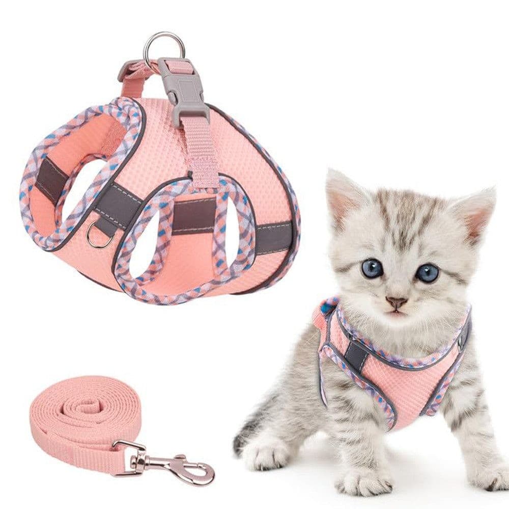 Adjustable Dog and Cat Harness with Leash, Reflective Soft Secure Fit, XS Pink