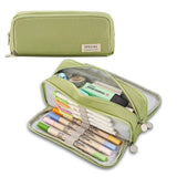 3 Compartments Large Pencil Case, High Capacity Multifunctional, Green