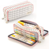 3 Compartments Large Pencil Case, 21x10cm, Multicolored, High Capacity Storage