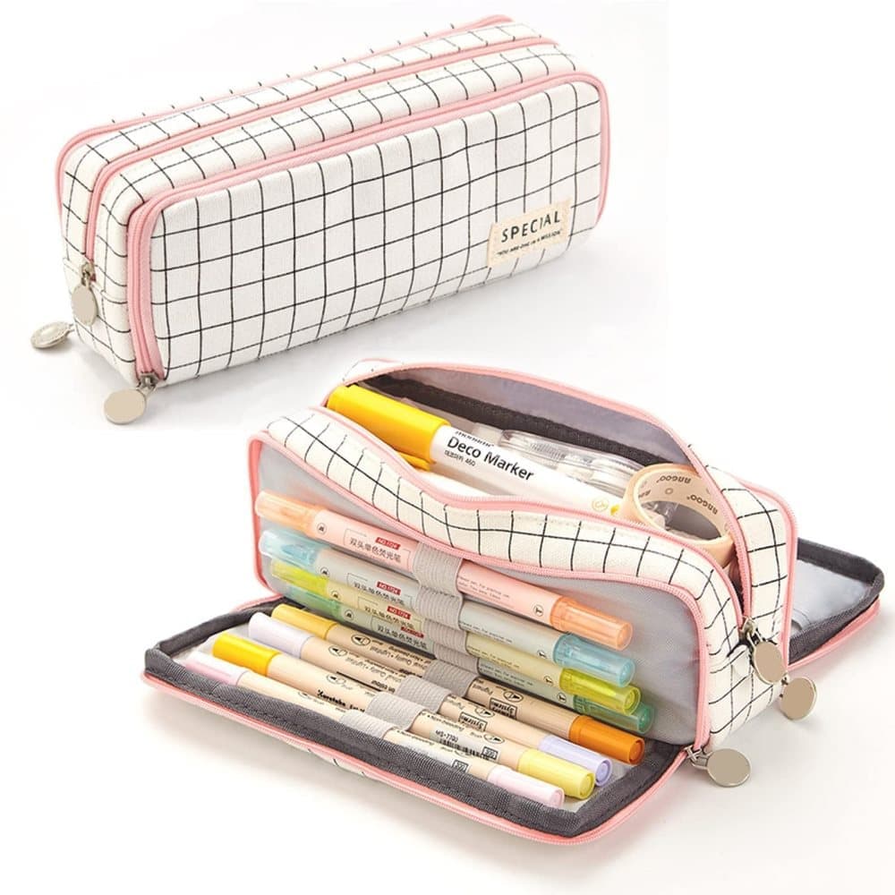 3 Compartments Large Pencil Case, 21x10cm, Multicolored, High Capacity Storage