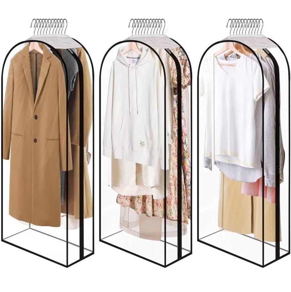 3-Pack Transparent Dustproof Garment Storage Bags with Zipper for Wardrobe, PEVA, 60 x 25 x 130cm