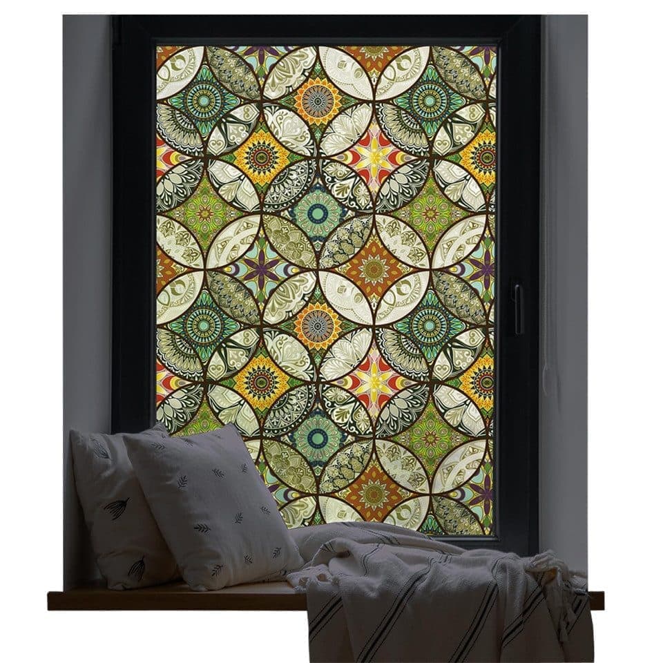 2 Static Cling-Free Decorative Window Film with Stained Glass Effect, Self-Adhesive Frosted Privacy Protection Film, 45cm x 200cm
